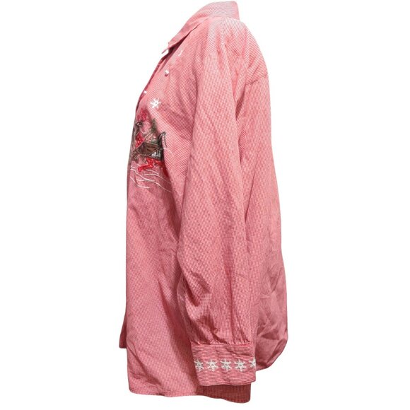 Karen Scott 2X Womens Shirt Plus Size Red Gingham Christmas Embroidered Vintage - Picture 4 of 12